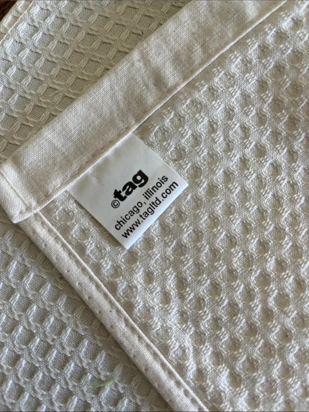 Tag Cream Waffle Weave Kitchen Towel